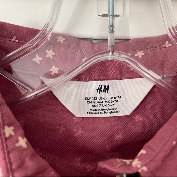 H&M Girls Mauve Stars print Shirt Dress long sleeve, size US 6X (6-7 Yrs) cotton - Picture 2 of 8